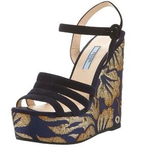 Prada Metallic Jacquard Platform Wedges
